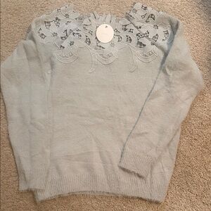 Delicate Lace Accent Sweater - Soft Gray